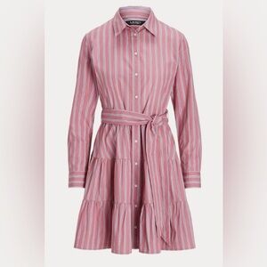 Lauren Ralph Lauren Striped Long-Sleeve Shirt Dress with Waist Tie